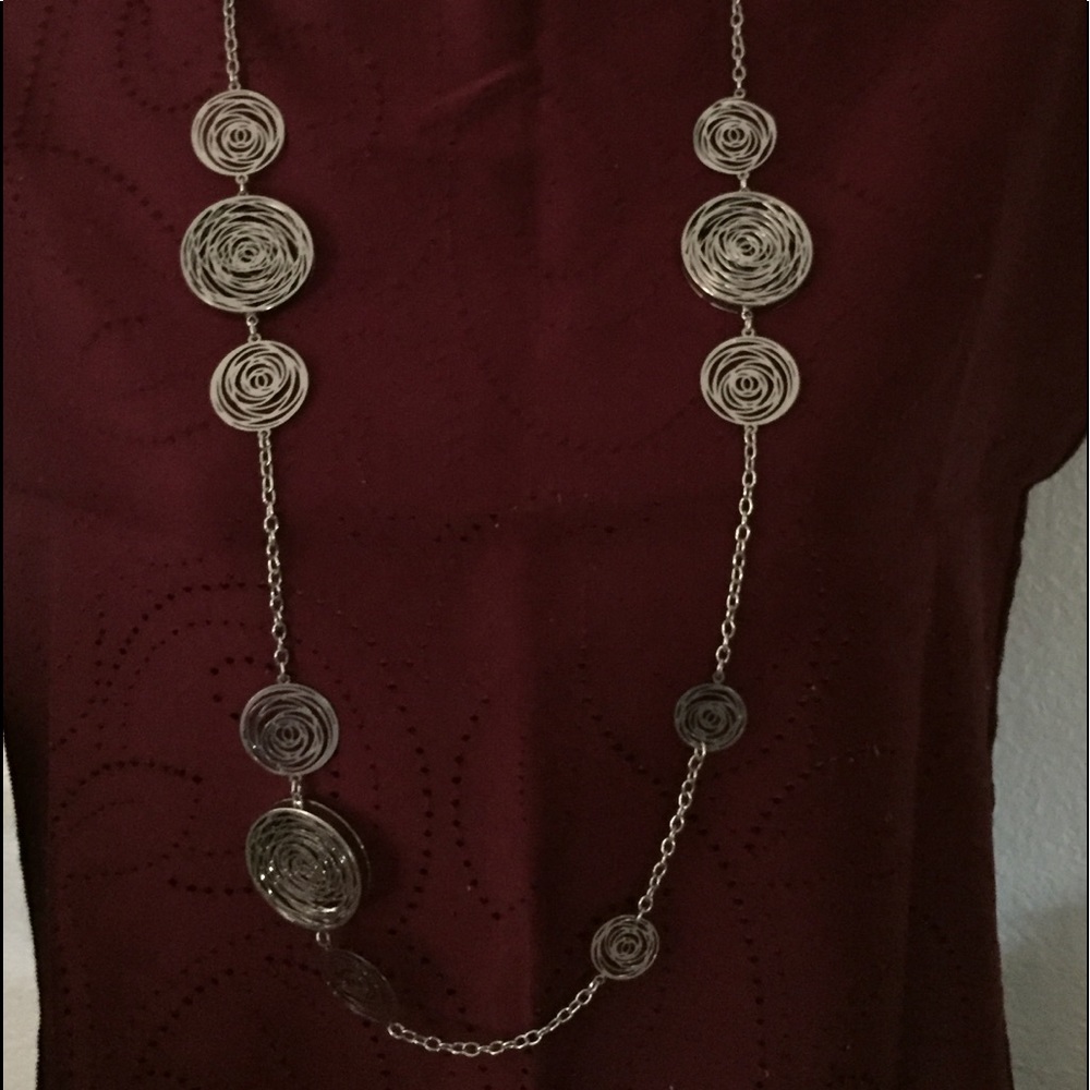 Long Adjustable Silver with Circles Necklace